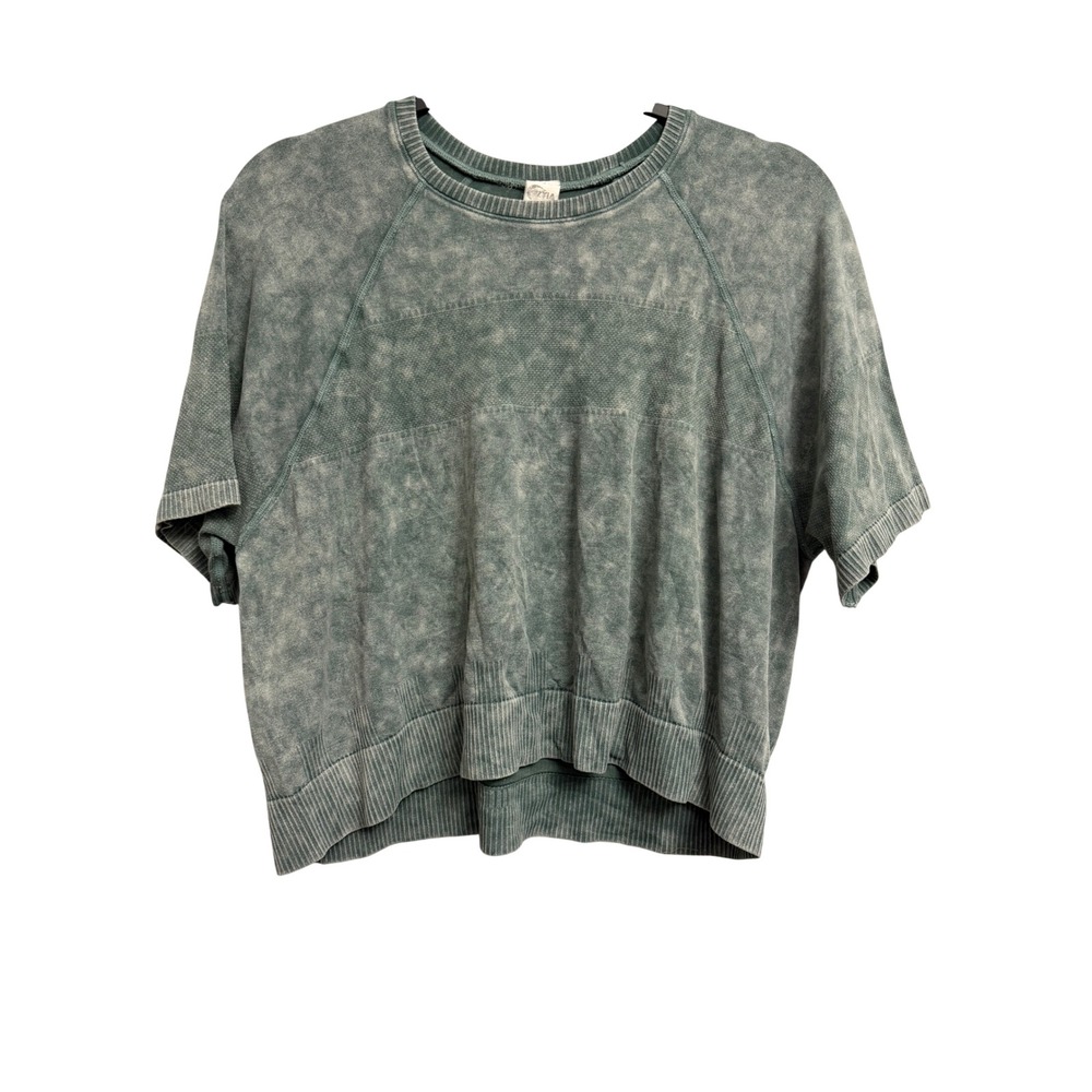 Zyia Active Women Green Acid Wash Seamless Short Sleeve Sweatshirt Large L